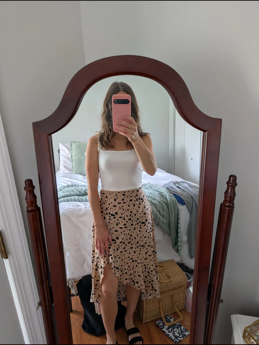 Leopard Print Midi Skirt in Beige